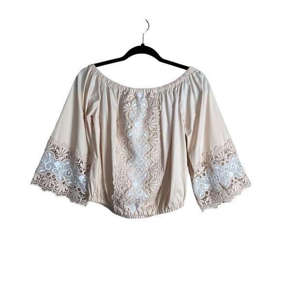 Express Pink Lace Peasant Blouse Small EUC - Picture 1 of 7